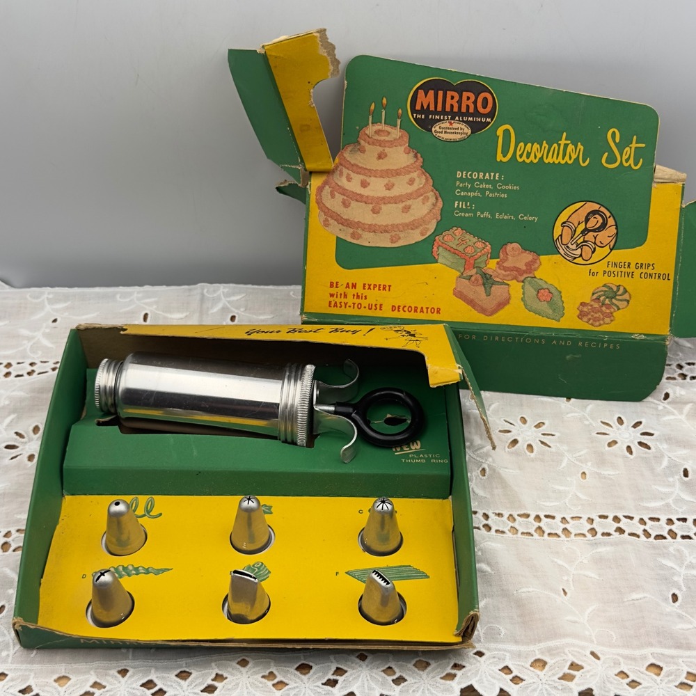 Mirro Decorator Set Silver Aluminum Vintage 6 tips 1950s Cake Pastry Kit MCM